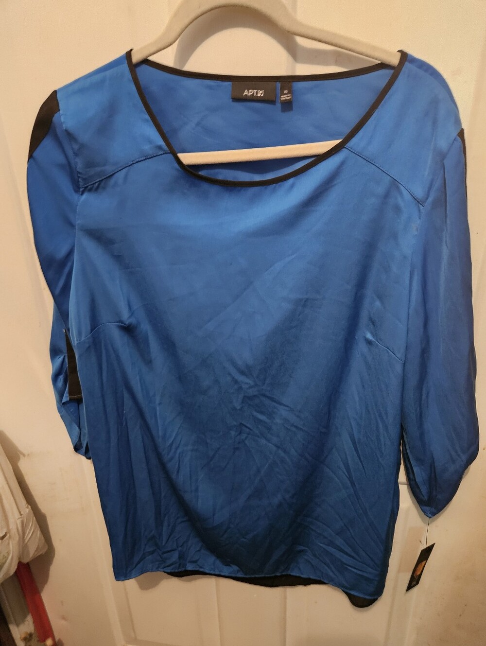 Apt. 9 Royal Blue Scoop Neck Blouse with Black Trim